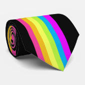 Retro Stripes Stropdas (Zwart & Neon Multi) (Opgerold)