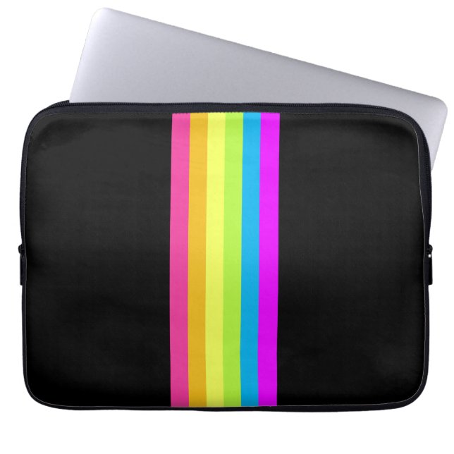 Retro Stripes Tablet Hoesje (Black & Neon Multi) Laptop Sleeve (Voorkant)
