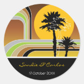 Retro Stripes Zonsondergang Tropische Palmbomen Br Ronde Sticker (Voorkant)