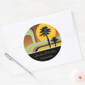 Retro Stripes Zonsondergang Tropische Palmbomen Br Ronde Sticker (Envelop)