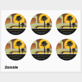 Retro Stripes Zonsondergang Tropische Palmbomen Br Ronde Sticker (Vel)
