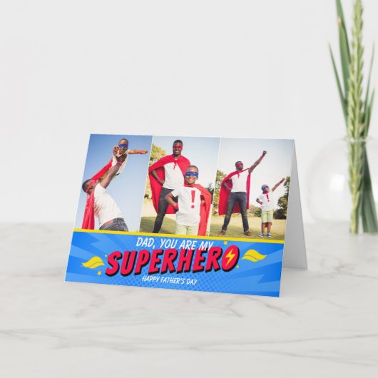 Retro striphelden Vaderdag 3 foto Bedankkaart (Voorkant)