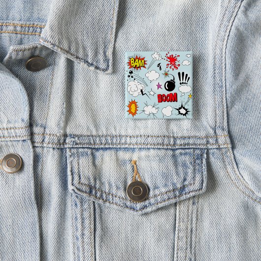 Retro stripverhaal explosie Pop Art Vierkante Button 5,1 Cm