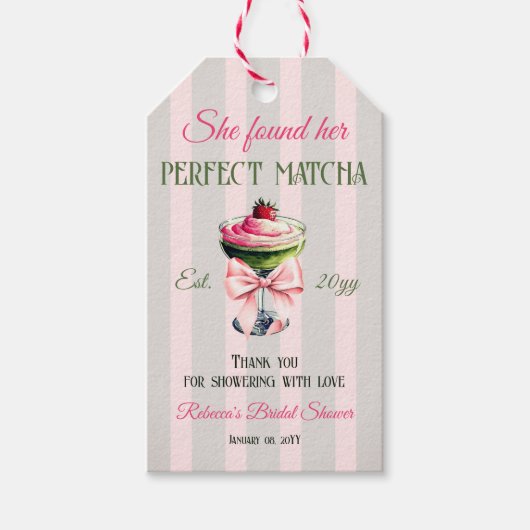 Retro Stro Strawb Perfect Matcha Roze Strik Bruids Cadeaulabel (Voorkant)