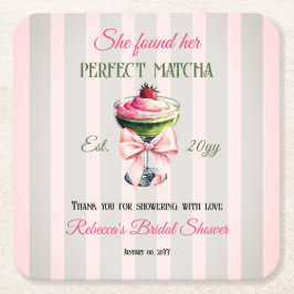 Retro Stro Strawb Perfect Matcha Roze Strik Bruids Kartonnen Onderzetters