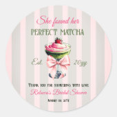 Retro Stro Strawb Perfect Matcha Roze Strik Bruids Ronde Sticker (Voorkant)