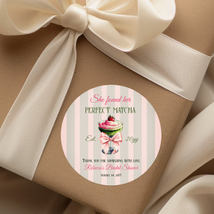 Retro Stro Strawb Perfect Matcha Roze Strik Bruids Ronde Sticker
