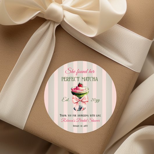 Retro Stro Strawb Perfect Matcha Roze Strik Bruids Ronde Sticker