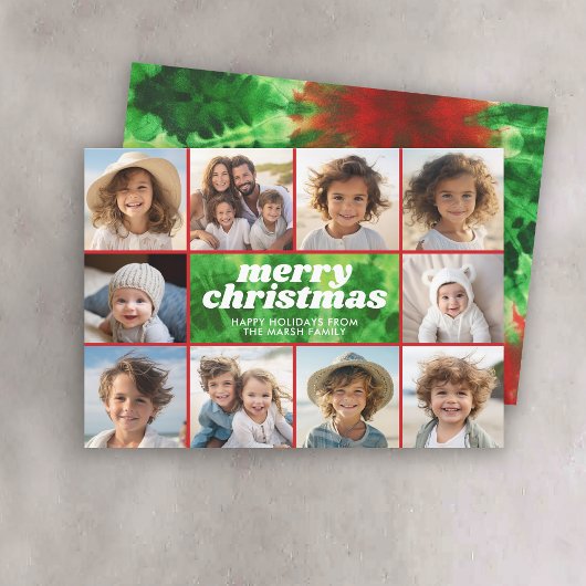 Retro Stropdas-Dye Rood Groen - Fotorand - Kerstmi Feestdagenkaart