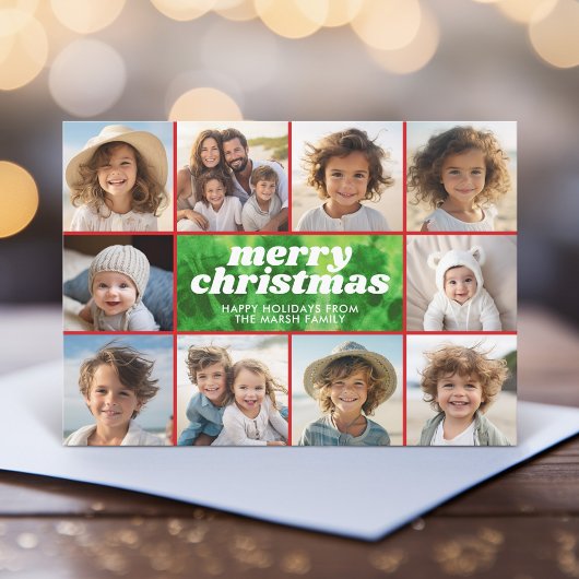 Retro Stropdas-Dye Rood Groen - Fotorand - Kerstmi Feestdagenkaart