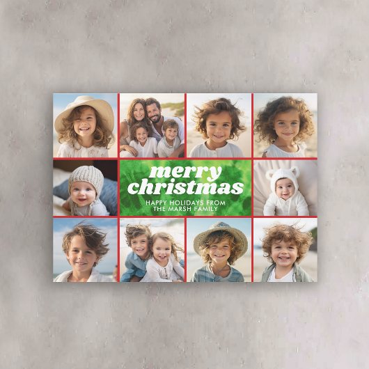 Retro Stropdas-Dye Rood Groen - Fotorand - Kerstmi Feestdagenkaart