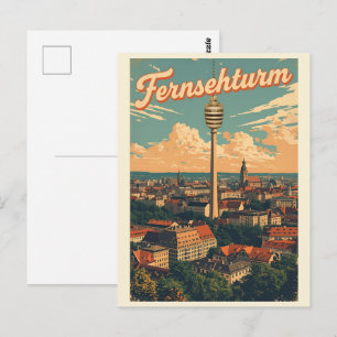 Retro Stuttgart TV Toren Fernsehturm Duitse cadeau Briefkaart
