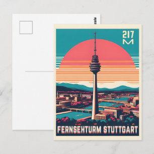 Retro Stuttgart TV Toren Fernsehturm Duitse cadeau Briefkaart