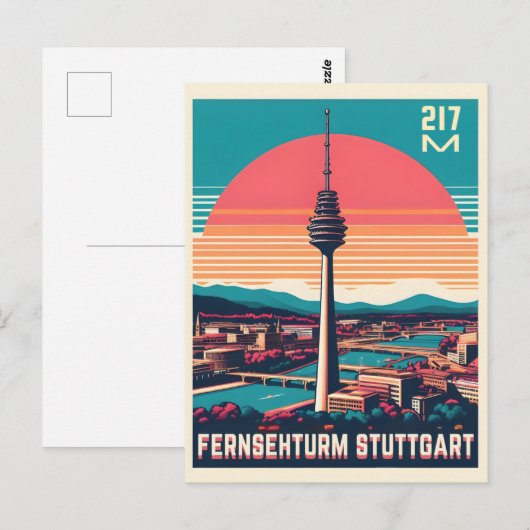 Retro Stuttgart TV Toren Fernsehturm Duitse cadeau Briefkaart (Voorkant / Achterkant)