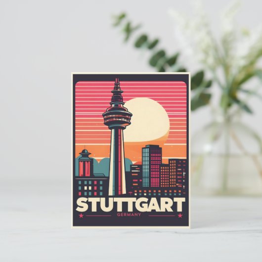 Retro Stuttgart TV Tower Fernsehturm Duits cadeau Briefkaart (Staand voorkant)