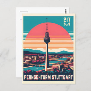 Retro Stuttgart TV Tower Fernsehturm Duits cadeau Briefkaart