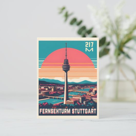 Retro Stuttgart TV Tower Fernsehturm Duits cadeau Briefkaart (Staand voorkant)