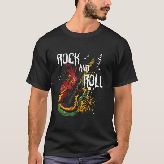 Retro Style 80s Rock Roll Music Guitar T-shirt (Voorkant)