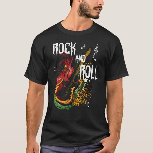  Retro Style 80s Rock & Roll Muziekgitaar A T-shirt (Voorkant)