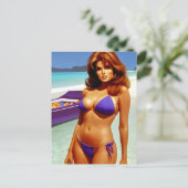 Retro Style Bikini Model Briefkaart (Staand voorkant)