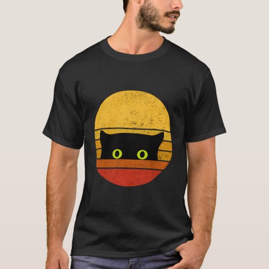  Retro Style Black Cat Face Peeking Eyes Ha T-shirt (Voorkant)