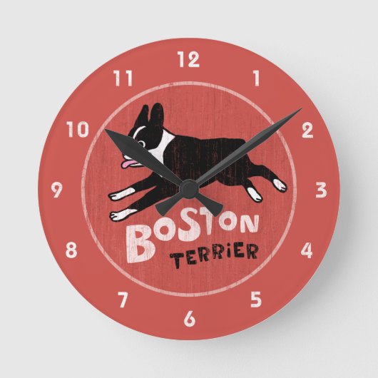 Retro Style Boston Terrier Jumping Dog Ronde Klok (Voorkant)