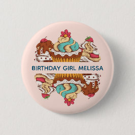 Retro Style cakes Sweet Dessert Birthday Girl Ronde Button 5,7 Cm