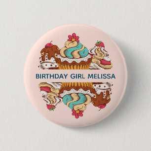 Retro Style cakes Sweet Dessert Birthday Girl Ronde Button 5,7 Cm