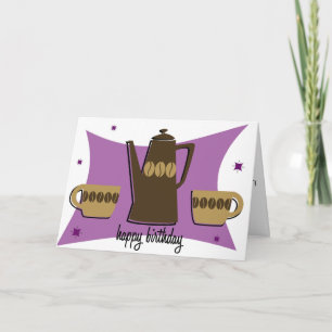 Retro Style Coffee Thed Birthday Card (Paars) Kaart