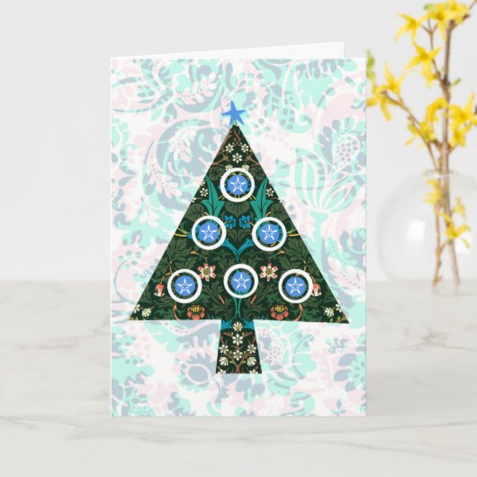 Retro Style Colorful kerstboomvakantie-Kaart Kaart (Gele Bloem)