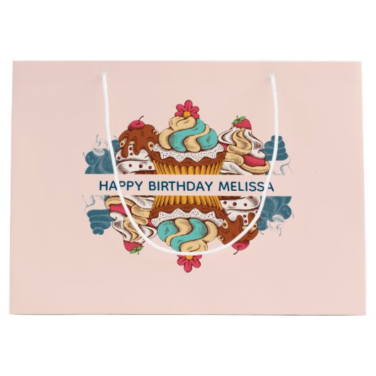 Retro Style Cupcakes Sweet Dessert Birthday Groot Cadeauzakje (Voorkant)