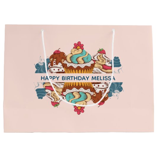 Retro Style Cupcakes Sweet Dessert Birthday Groot Cadeauzakje (Achterkant)