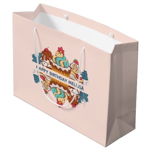 Retro Style Cupcakes Sweet Dessert Birthday Groot Cadeauzakje (Achterkant Gekanteld)