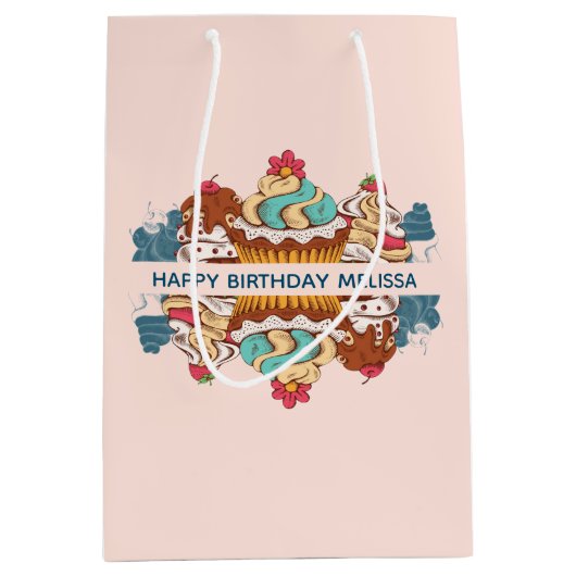 Retro Style Cupcakes Sweet Dessert Birthday Medium Cadeauzakje (Voorkant)