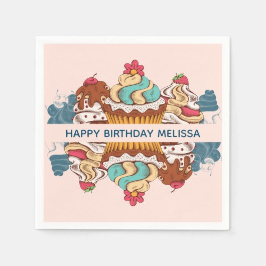 Retro Style Cupcakes Sweet Dessert Birthday Servet (Voorkant)