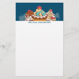 Retro Style Cupcakes Sweet Dessert Briefpapier