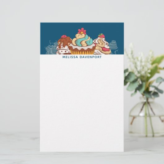 Retro Style Cupcakes Sweet Dessert Briefpapier (Staand voorkant)
