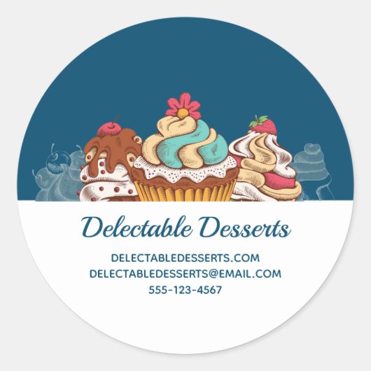Retro Style Cupcakes Sweet Dessert Business Ronde Sticker (Voorkant)