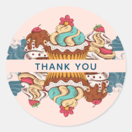 Retro Style Cupcakes Sweet Dessert Hartelijk dank Ronde Sticker