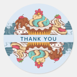Retro Style Cupcakes Sweet Dessert Hartelijk dank Ronde Sticker