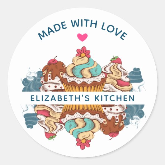 Retro Style Cupcakes Sweet Dessert Kitchen Ronde Sticker (Voorkant)