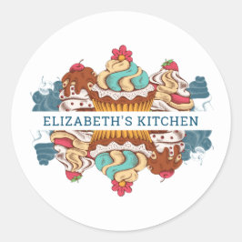 Retro Style Cupcakes Sweet Dessert Kitchen Ronde Sticker