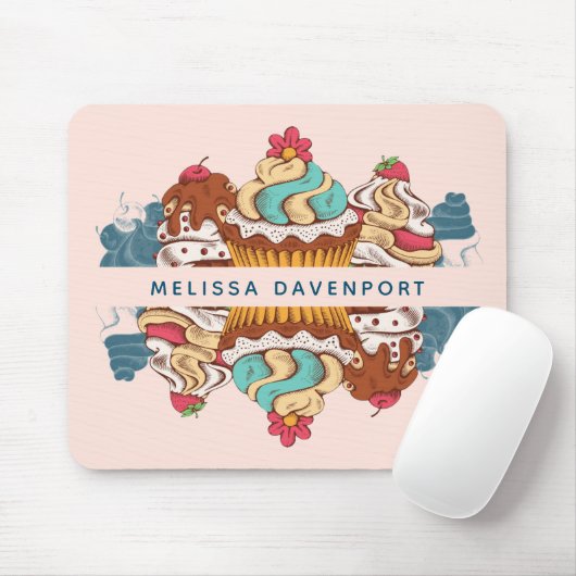 Retro Style Cupcakes Sweet Dessert Muismat (Met muis)