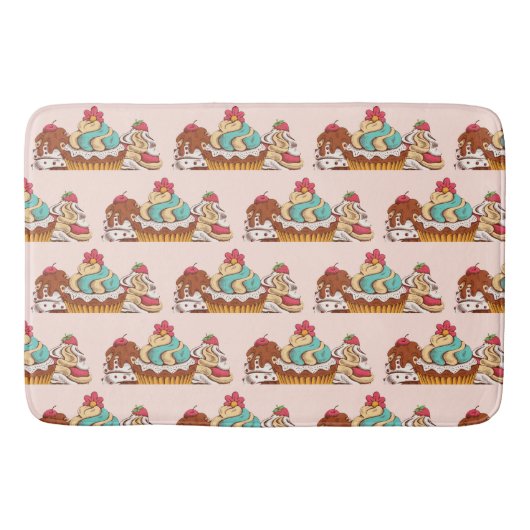 Retro Style Cupcakes Sweet Dessert Patroon Badmat (Voorkant)