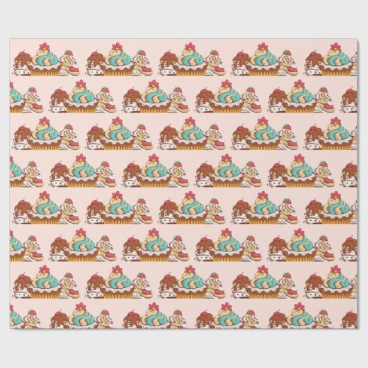 Retro Style Cupcakes Sweet Dessert Patroon Cadeaupapier (Vlak)