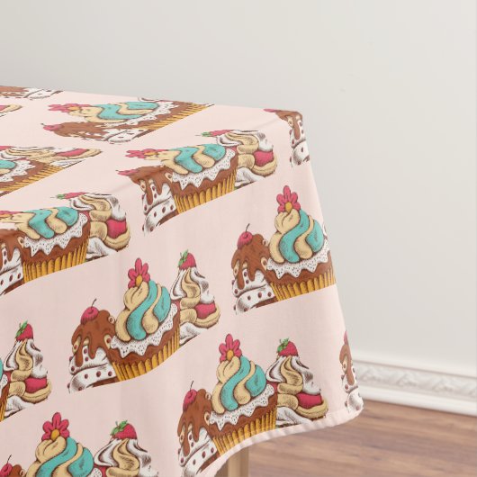 Retro Style Cupcakes Sweet Dessert Patroon Tafelkleed (Voorbeeld)