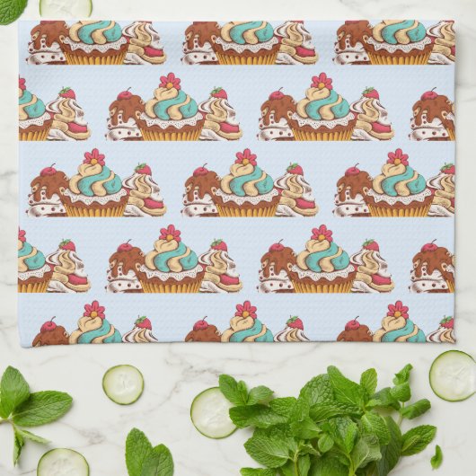 Retro Style Cupcakes Sweet Dessert Patroon Theedoek (Gevouwen)