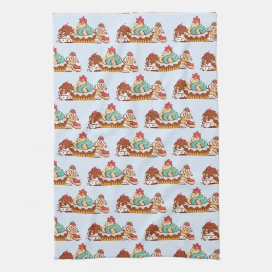 Retro Style Cupcakes Sweet Dessert Patroon Theedoek (Verticaal)