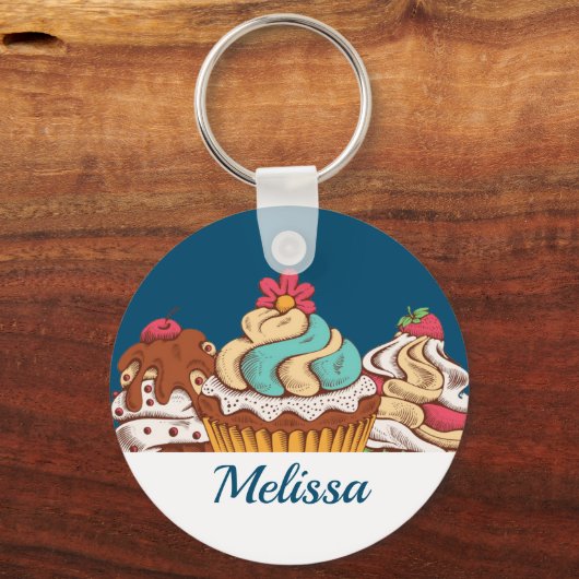 Retro Style Cupcakes Sweet Dessert Sleutelhanger (Voorkant)