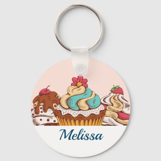 Retro Style Cupcakes Sweet Dessert Sleutelhanger (Voorkant)